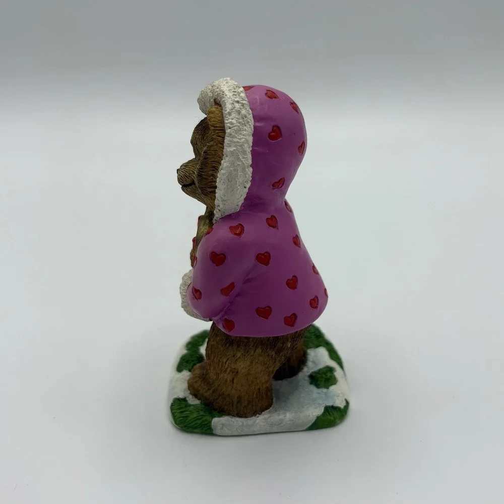 Danbury Mint February Calendar Bear Figurine‎ Heart Parka Groundhog Pink Brown